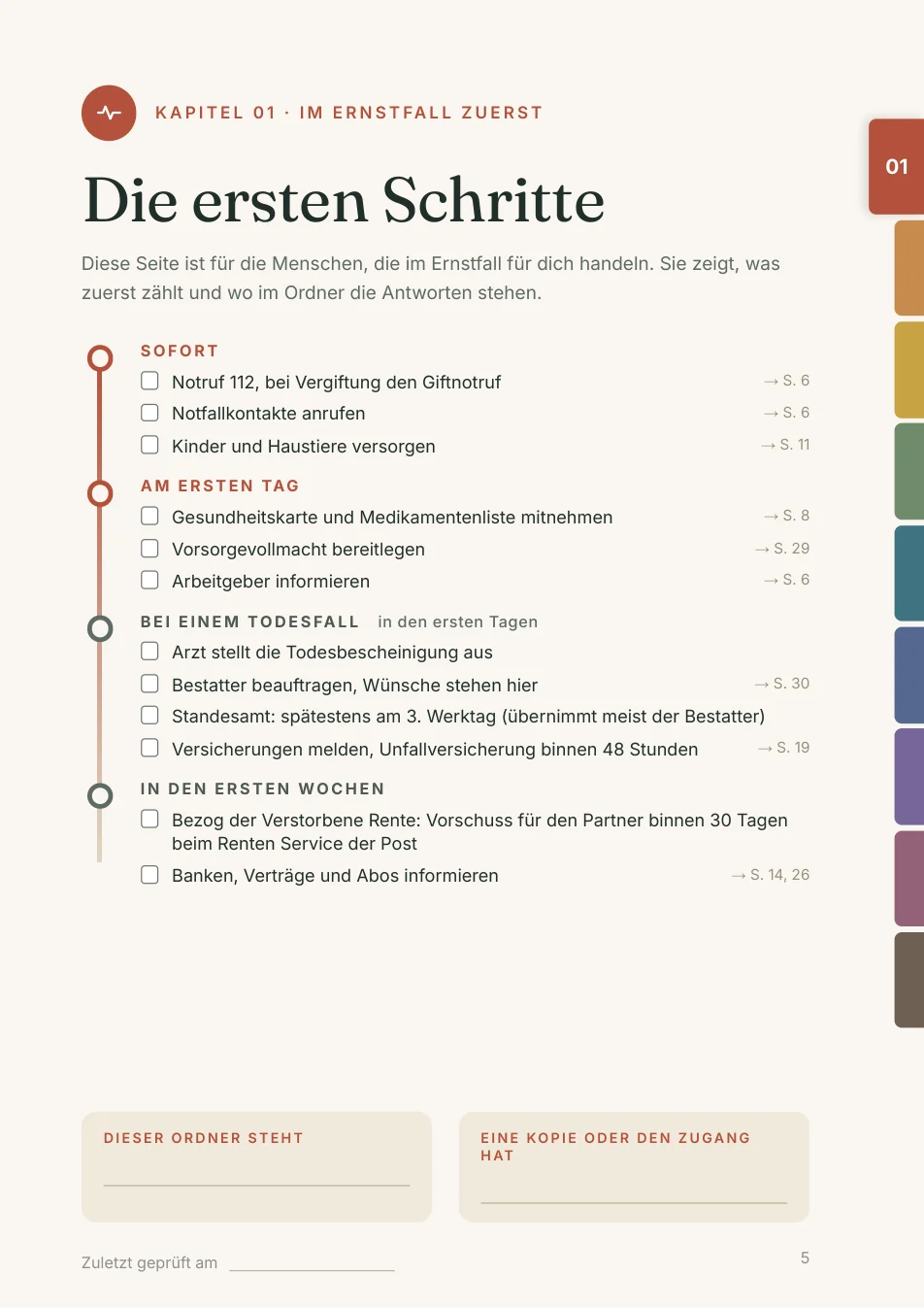 Seite Die ersten Schritte mit Zeitleiste und Fristen